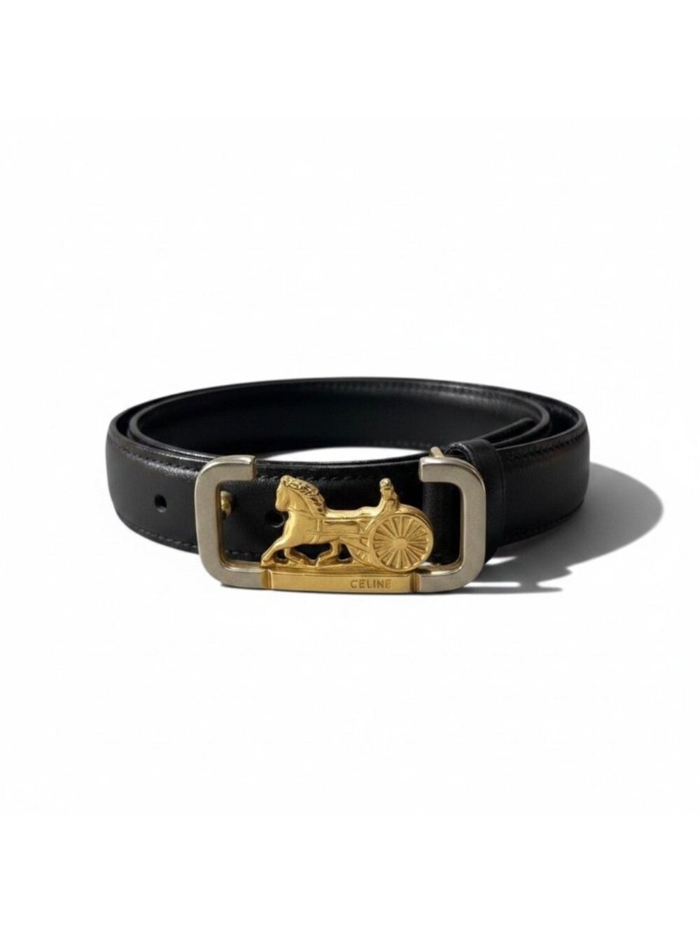 Celine Carriage Buckle Belt 65 Black
